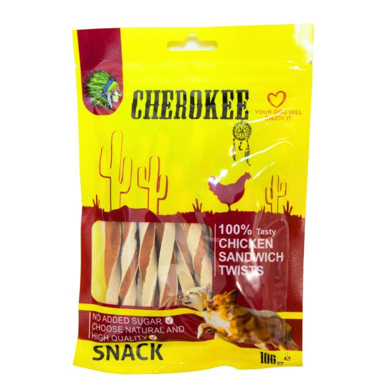 تشویقی سگ ساندویچ مرغ پیچ خورده چروکي Cherokee CHICKEN SANDWICH TWISTS