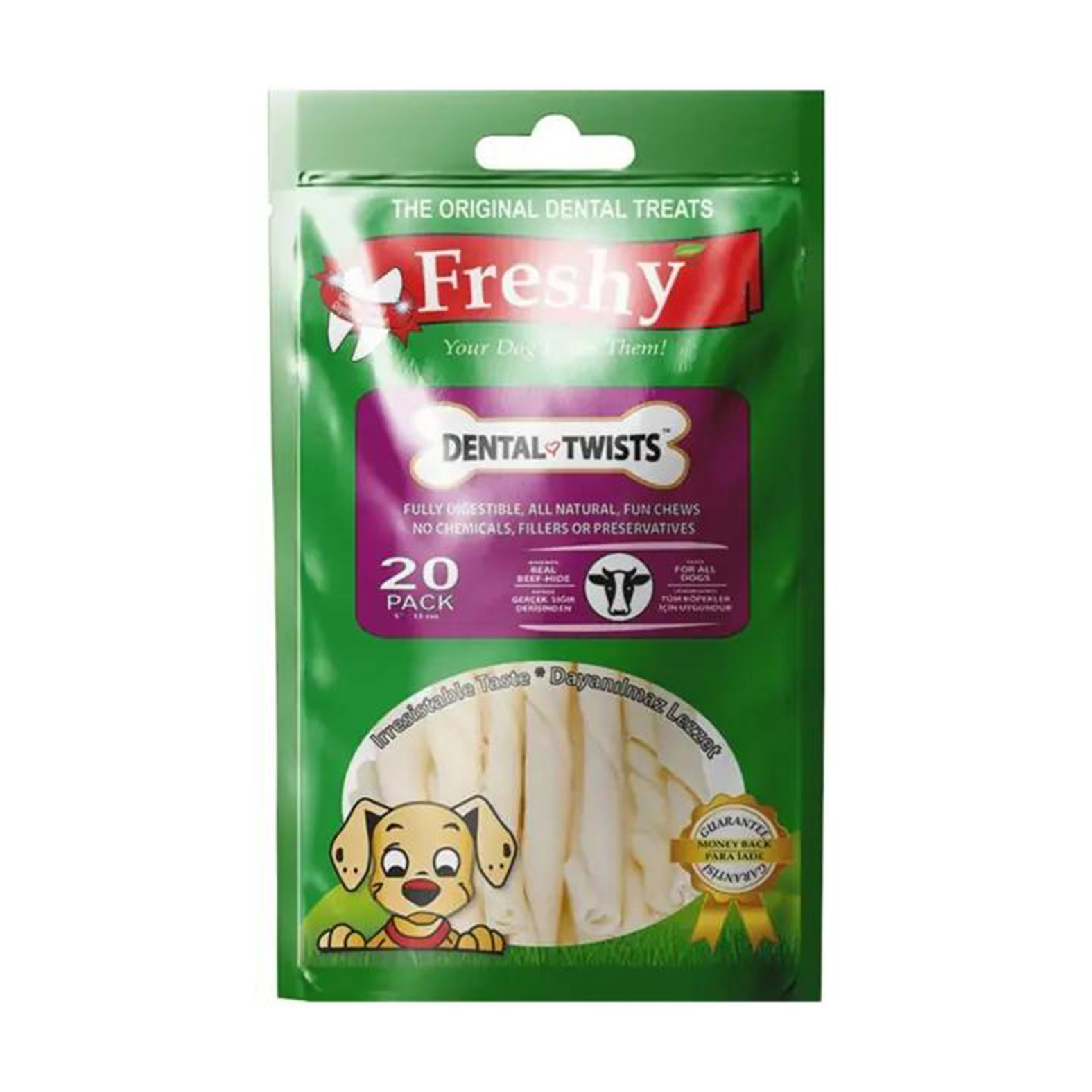 تشویقی مدادی دنتال سگ رولی گوشت گاو فرشی Freshy Dental Twists