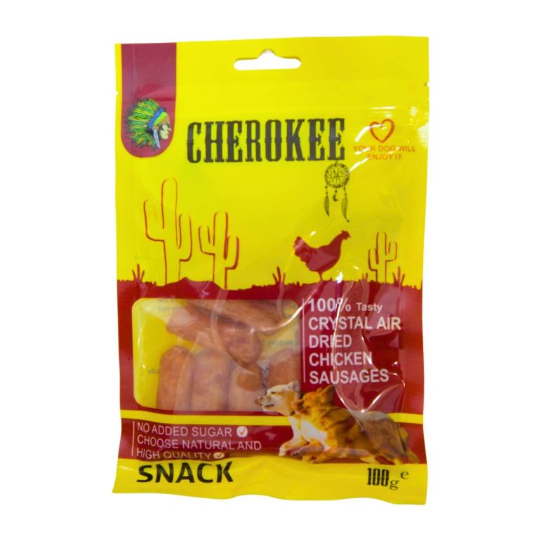 تشویقی سگ سوسیس مرغ خشک شده چروکي Cherokee DRIED CHICKEN SAUSAGES